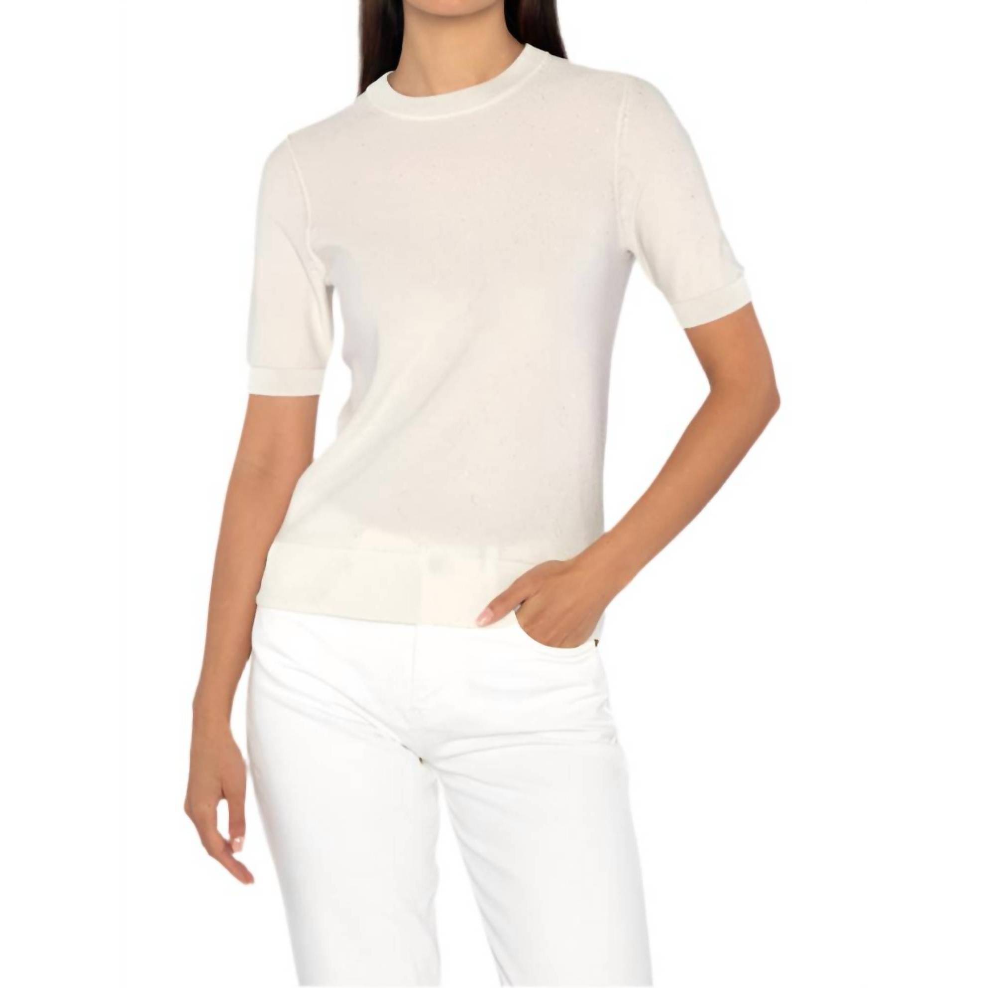 New Kinross Sequin Short Sleeve Crew Top In Ivory